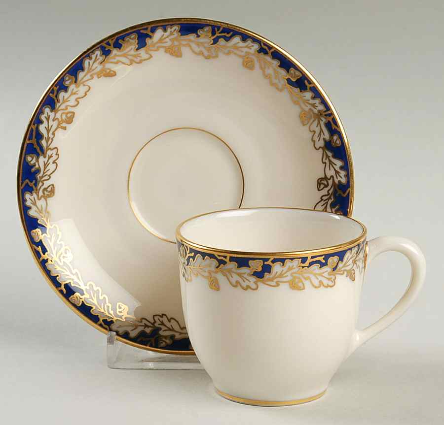 Oakleaf Cobalt Blue (All Cream) Flat Demitasse Cup & Saucer Set by Lenox-1