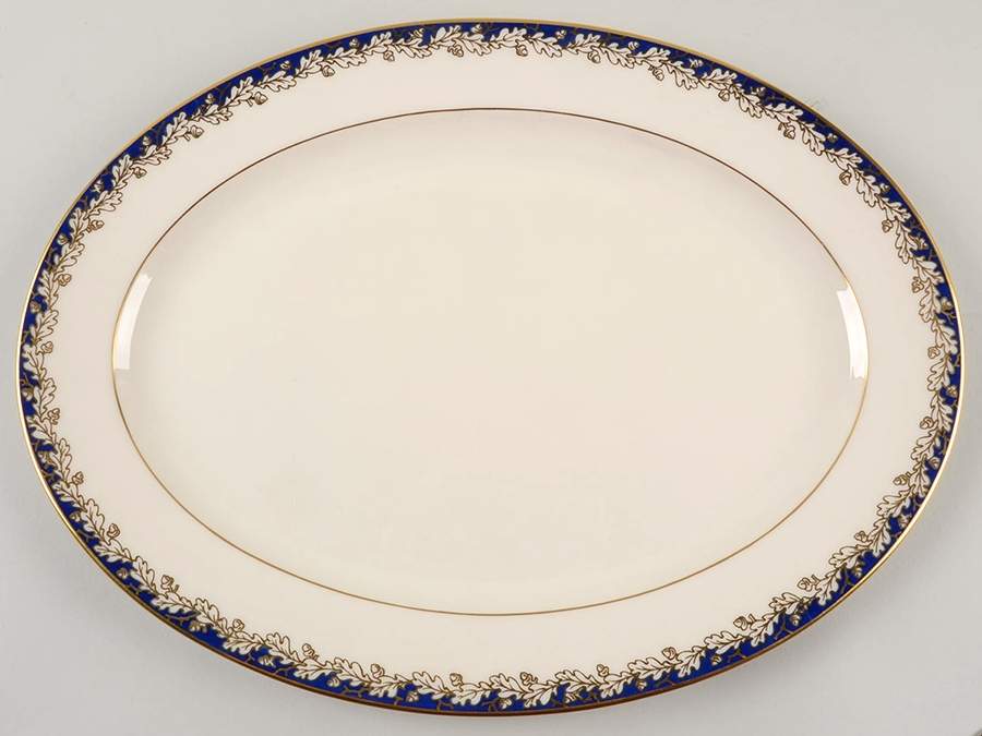 Oakleaf Cobalt Blue (All Cream) 13" Oval Serving Platter by Lenox-1