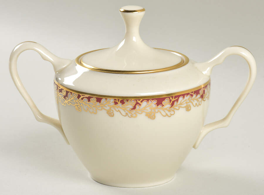 Oakleaf Maroon Sugar Bowl & Lid by Lenox-1