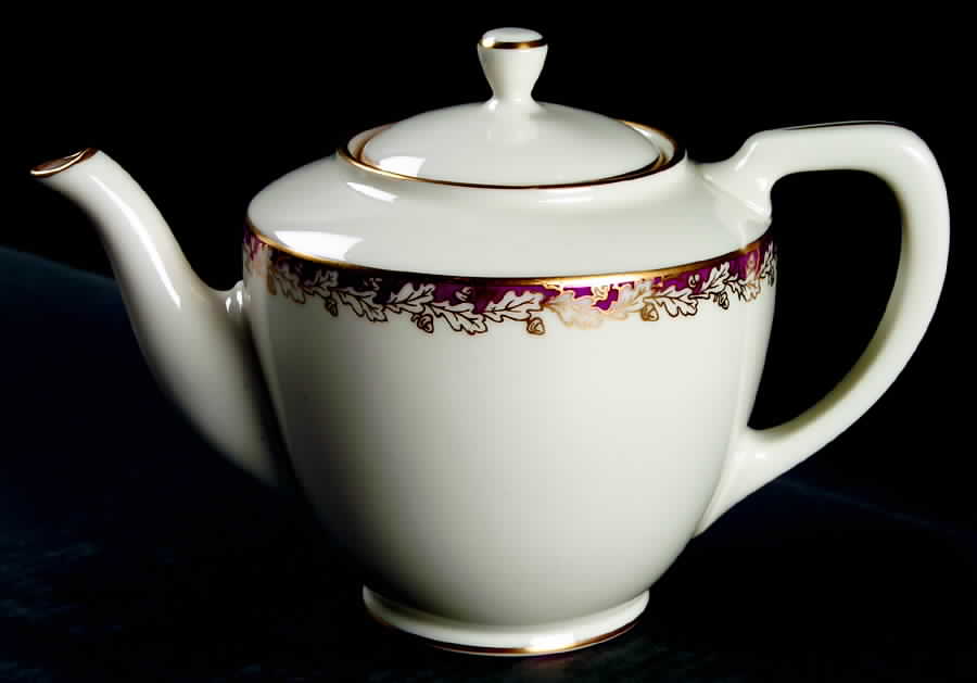 Oakleaf Maroon Shape 1961 Teapot & Lid by Lenox-1