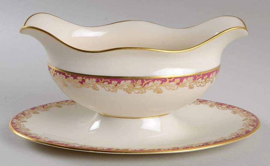 Oakleaf Maroon Gravy Boat with Attached Underplate by Lenox-1