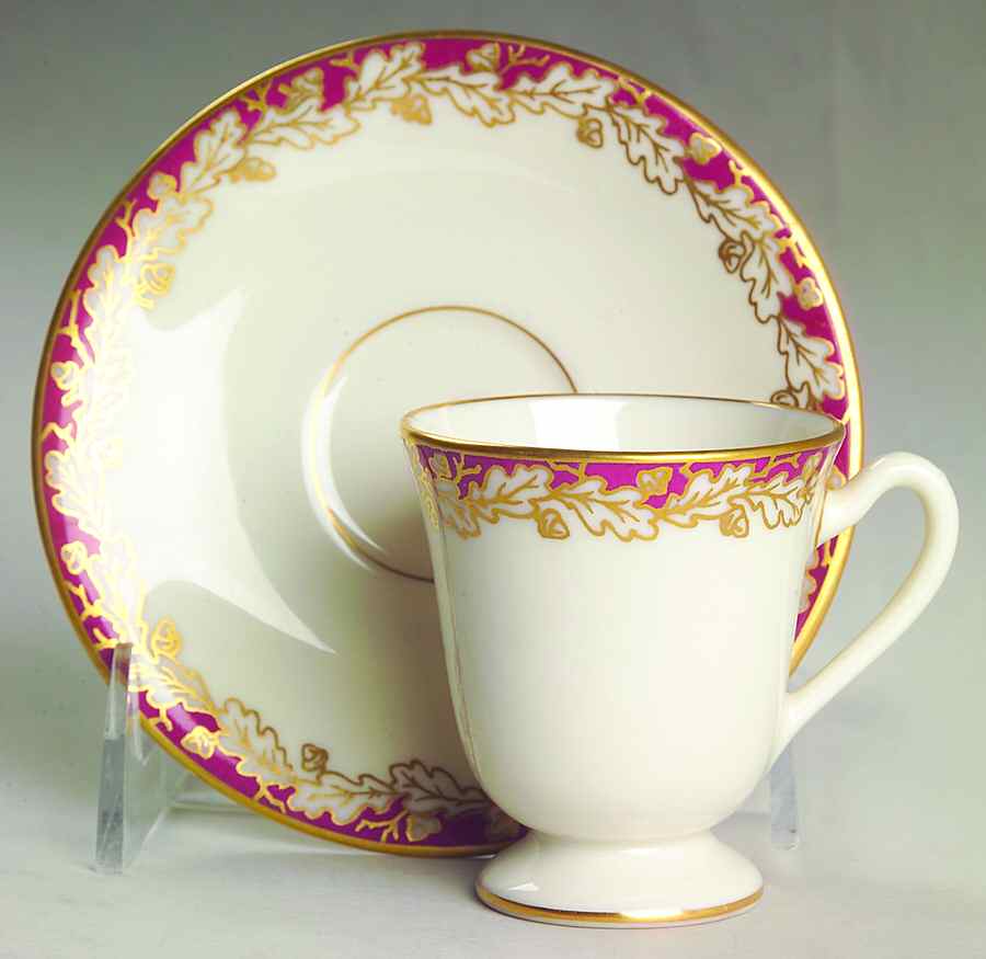 Oakleaf Maroon Footed Demitasse Cup & Saucer Set by Lenox-1