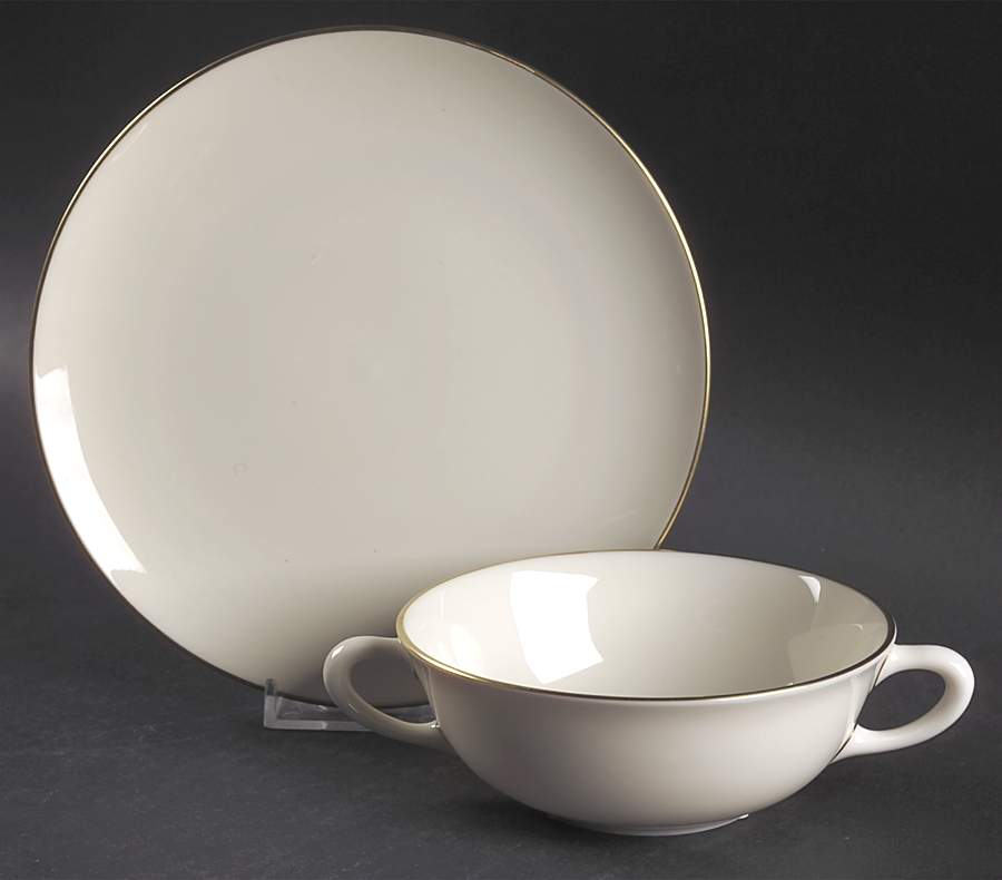 Olympia Gold Flat Cream Soup Bowl & Dessert Plate/Saucer Set by Lenox-1