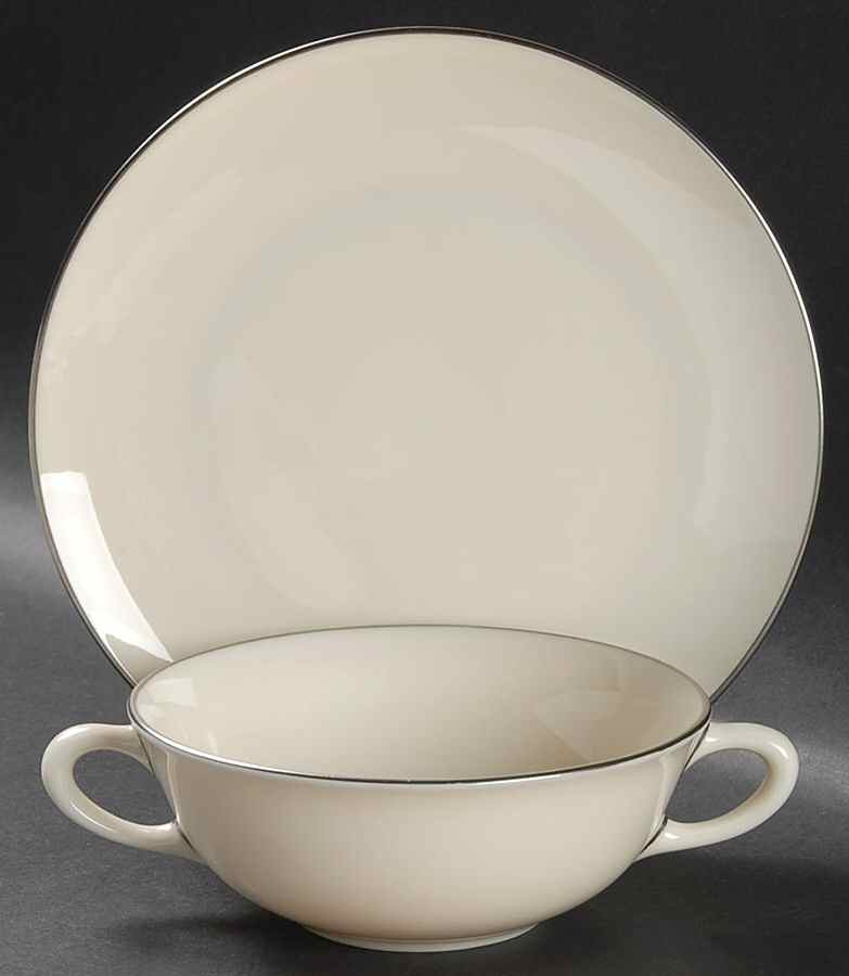 Olympia Platinum Flat Cream Soup Bowl & Dessert Plate/Saucer Set by Lenox-1