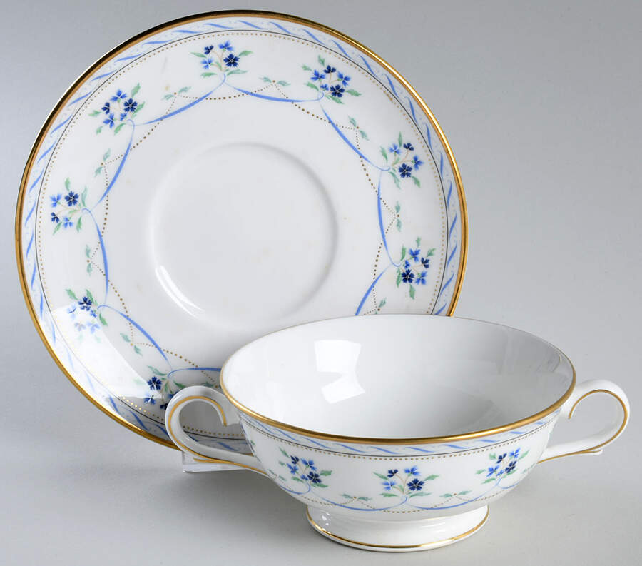 Orleans Blue Footed Cream Soup Bowl & Saucer Set by Lenox-1