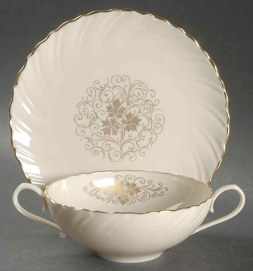 Orleans Flat Cream Soup Bowl & Dessert Plate/Saucer Set by Lenox-1
