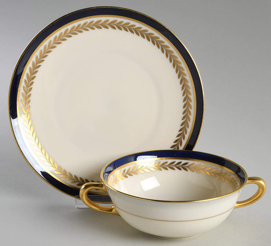 Orleans Cobalt Blue Flat Cream Soup Bowl & Saucer Set by Lenox-1