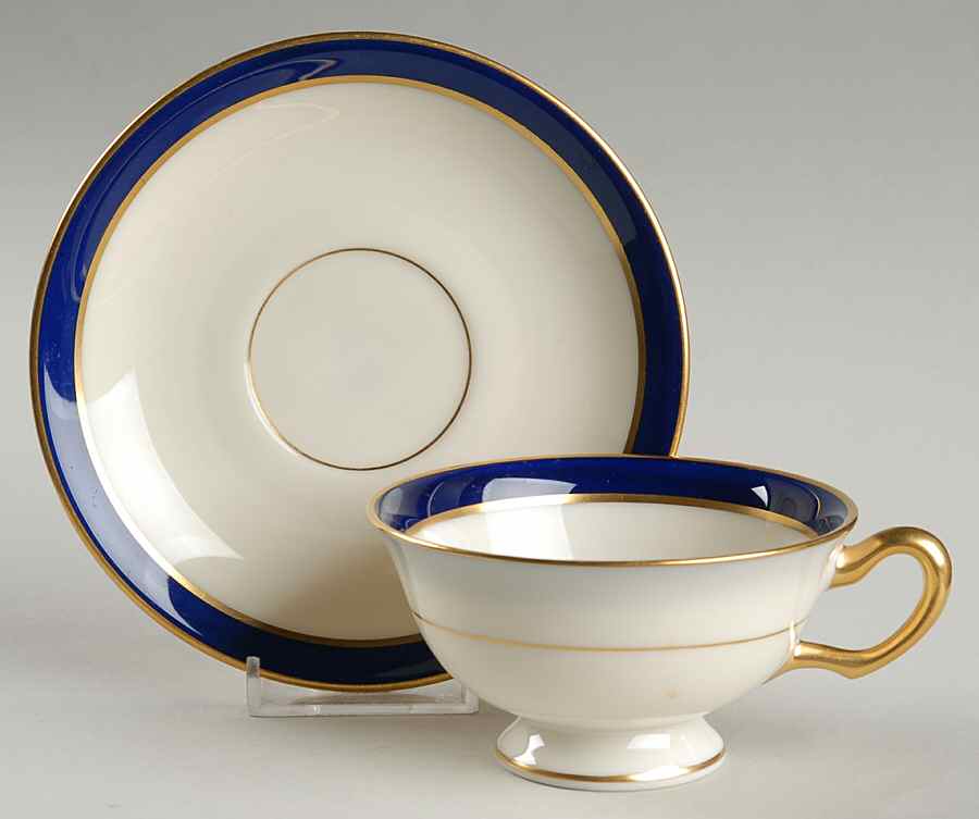 P334B Cobalt Blue Footed Cup & Saucer Set by Lenox-1