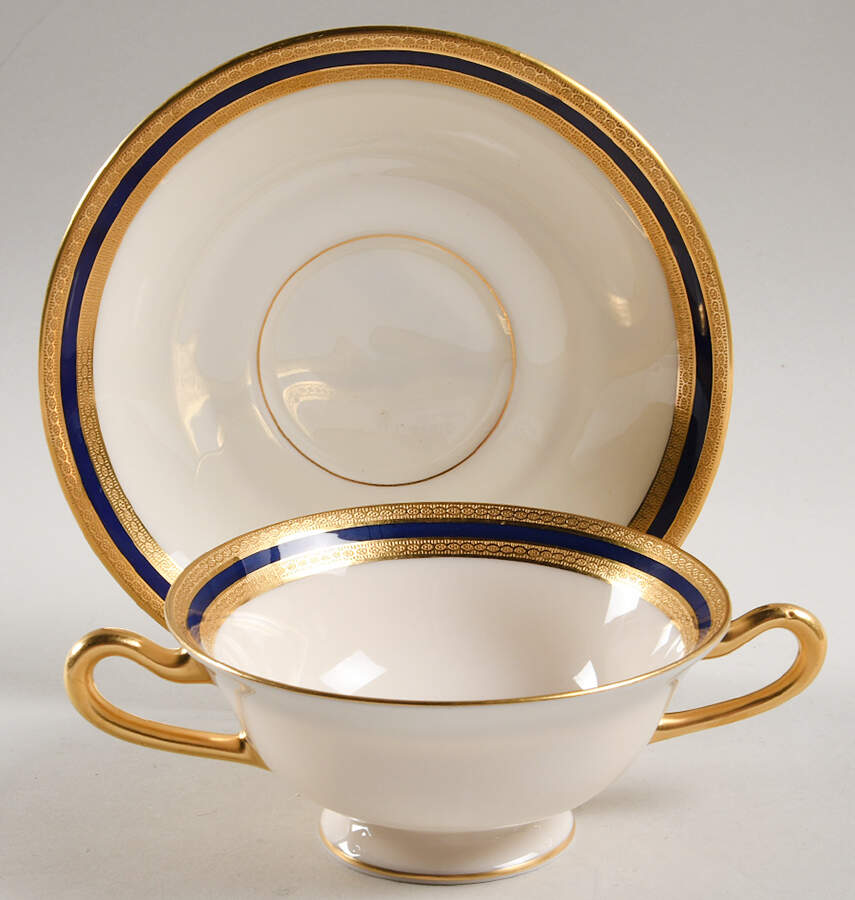 P72 Cobalt Blue Footed Cream Soup Bowl & Saucer Set by Lenox-1