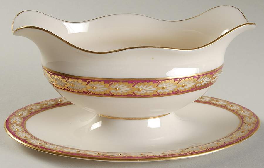 Pembrook Maroon Gravy Boat with Attached Underplate by Lenox-1