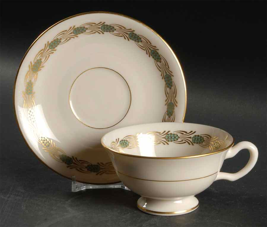Pinehurst Green Footed Cup & Saucer Set by Lenox-1
