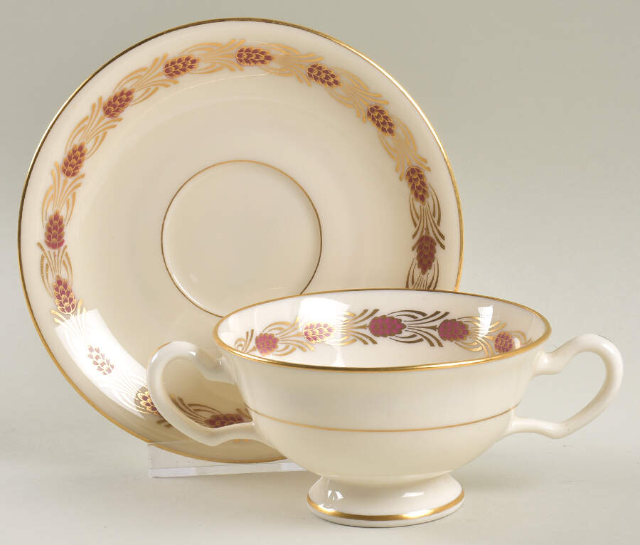 Pinehurst Maroon Footed Bouillon Cup & Saucer by Lenox-1