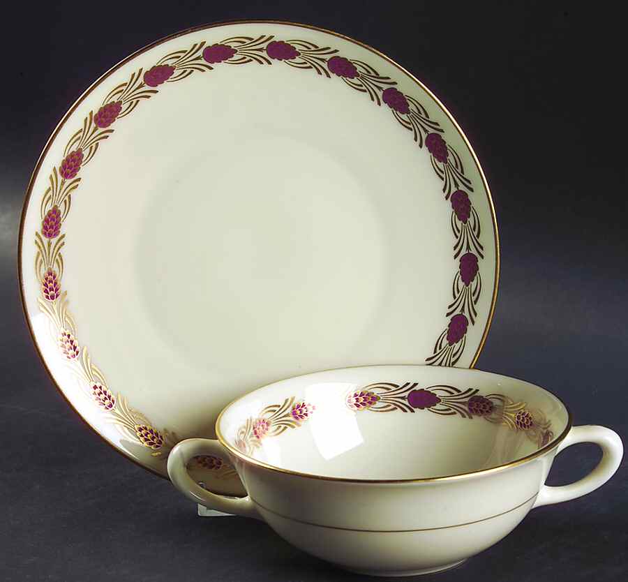 Pinehurst Maroon Flat Cream Soup Bowl & Saucer Set by Lenox-1
