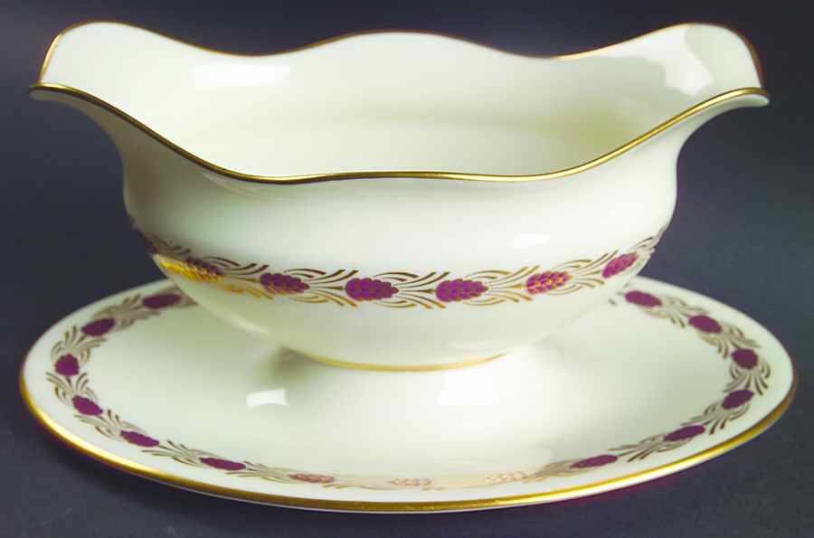 Pinehurst Maroon Gravy Boat with Attached Underplate by Lenox-1