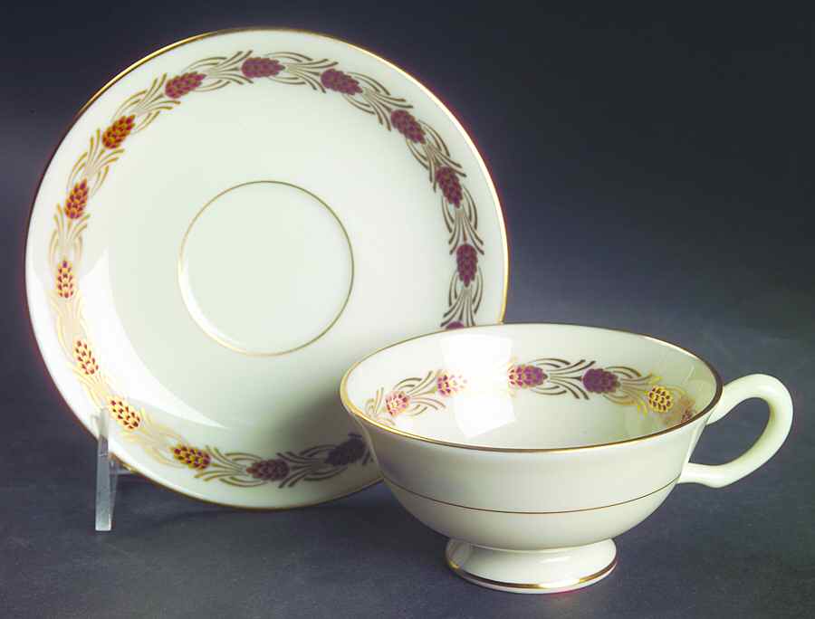 Pinehurst Maroon Footed Cup & Saucer Set by Lenox-1