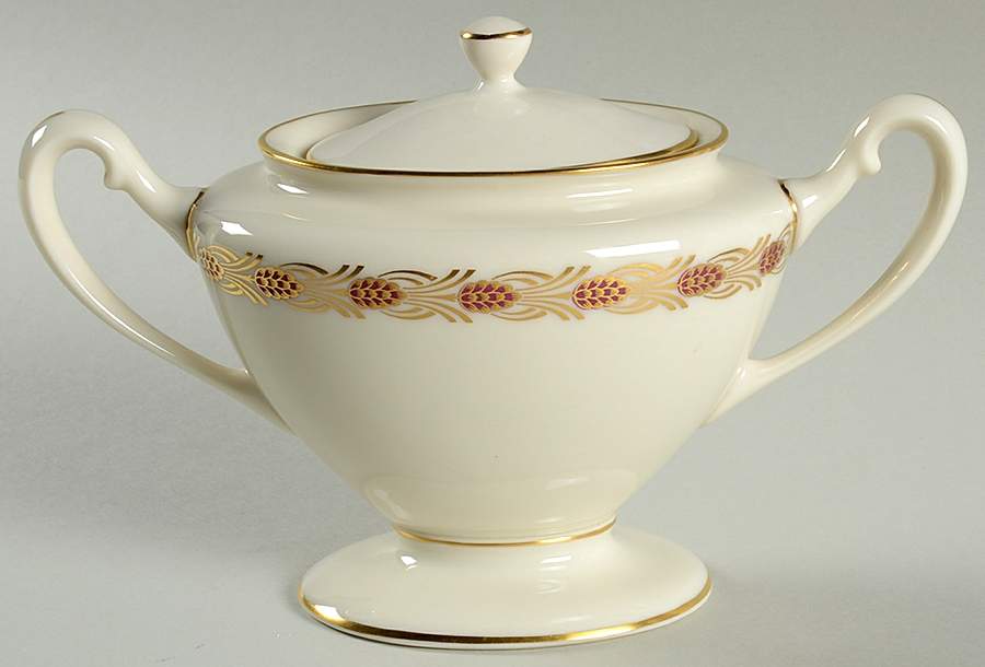 Pinehurst Maroon Sugar Bowl & Lid by Lenox-1