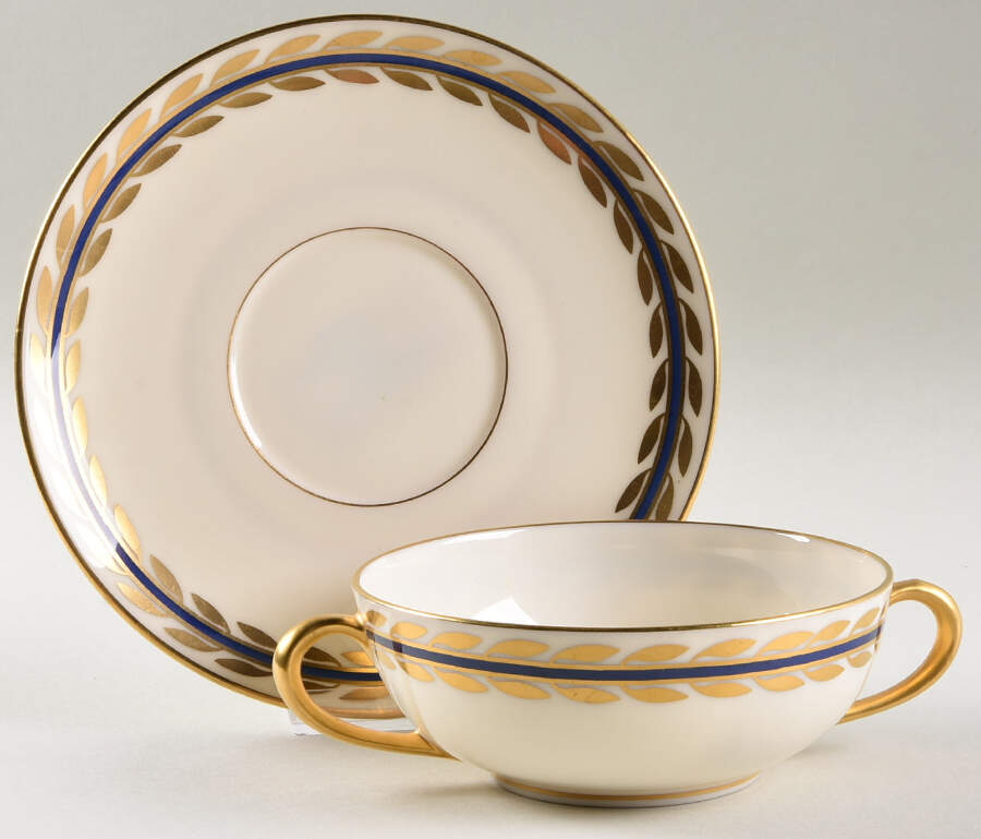 Platina Blue Cream Soup Bowl & Saucer Set by Lenox-1
