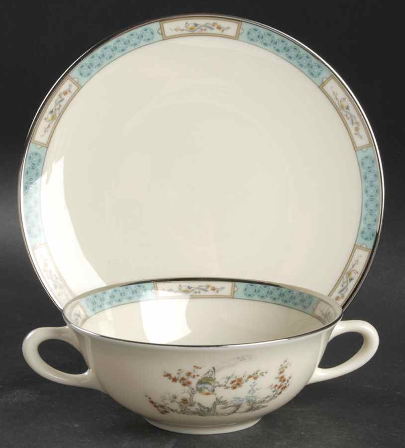 Plum Blossoms Flat Cream Soup Bowl & Saucer Set by Lenox-1
