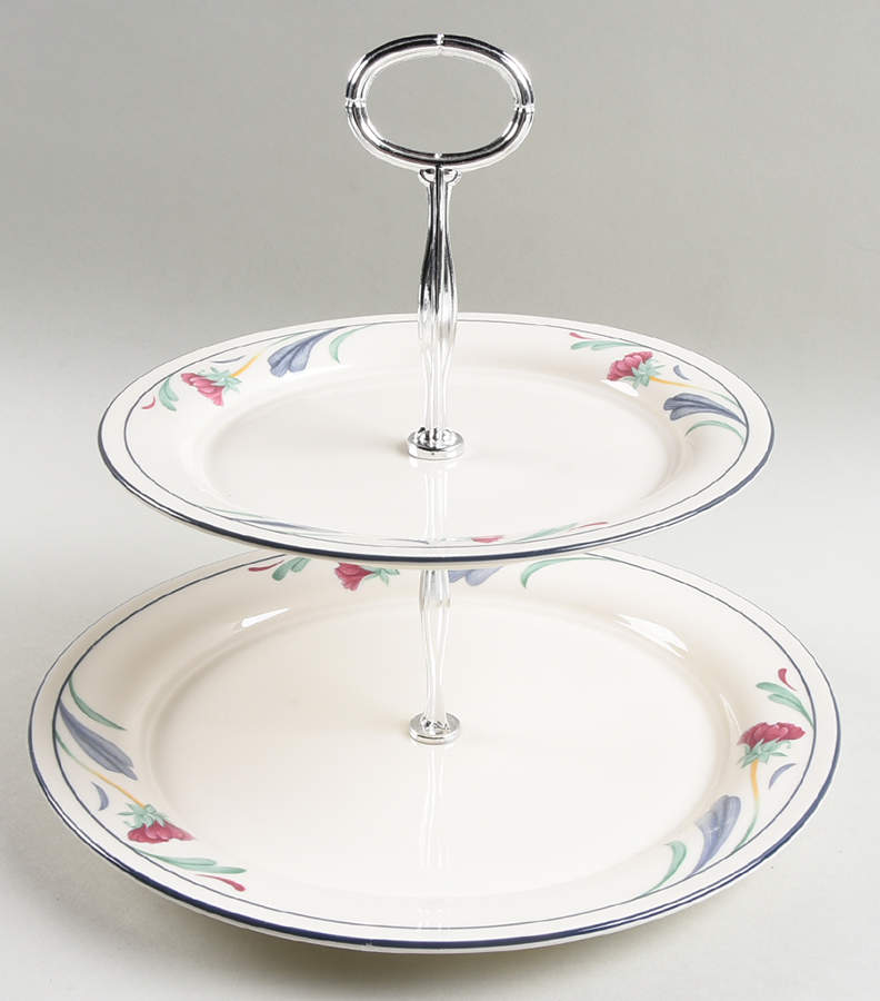 Poppies On Blue 2 Tiered Serving Tray (Dinner & Salad Plate) by Lenox-1