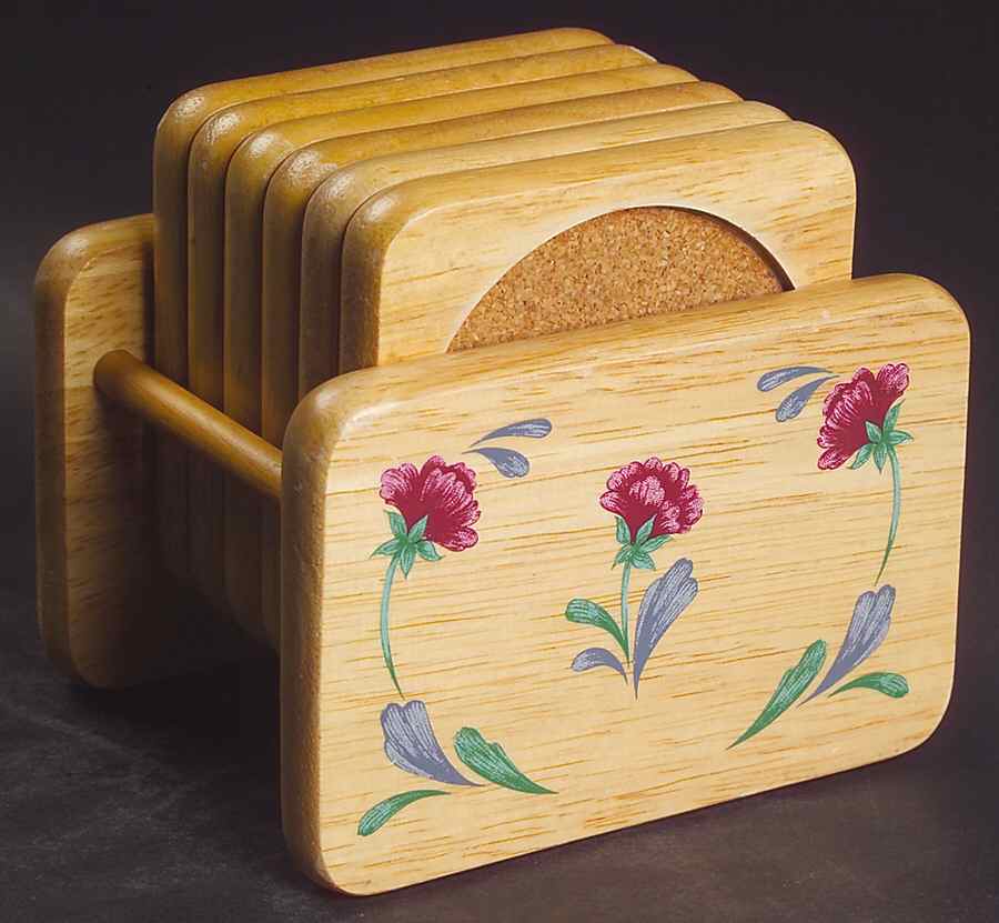 Poppies On Blue Coaster - Set of 6 & Wood Caddy by Lenox-1