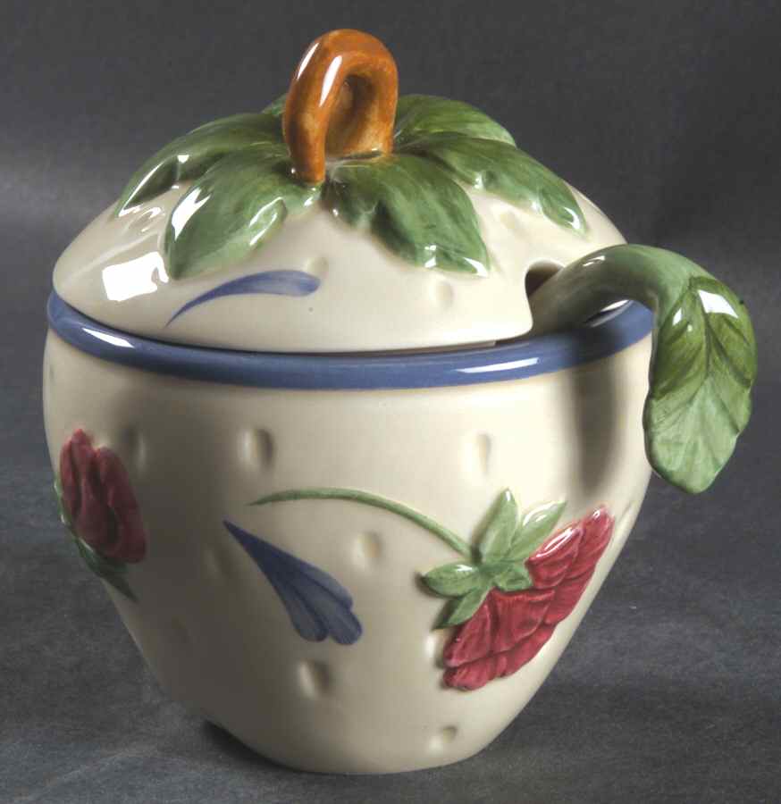 Poppies Barnyard Strawberry Shaped Jam/Jelly & Spoon by Lenox-1