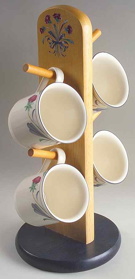 Poppies On Blue Mug Tree & 4 Mugs by Lenox-1