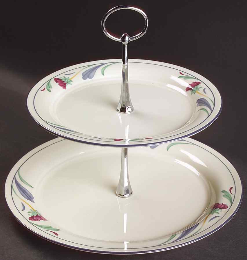 Poppies On Blue 2 Tiered Serving Tray (Dinner & Salad Plate) by Lenox-1