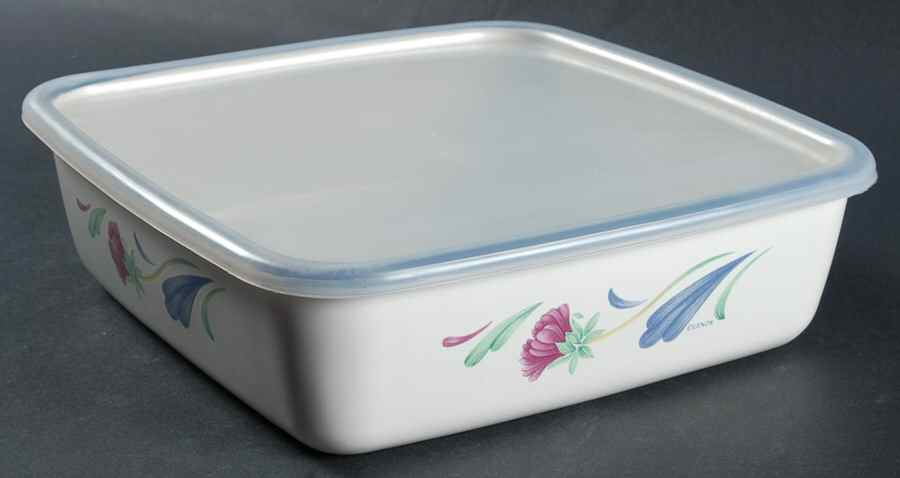 Poppies On Blue 8" Metal Square Baker W/Plastic Lid by Lenox-1