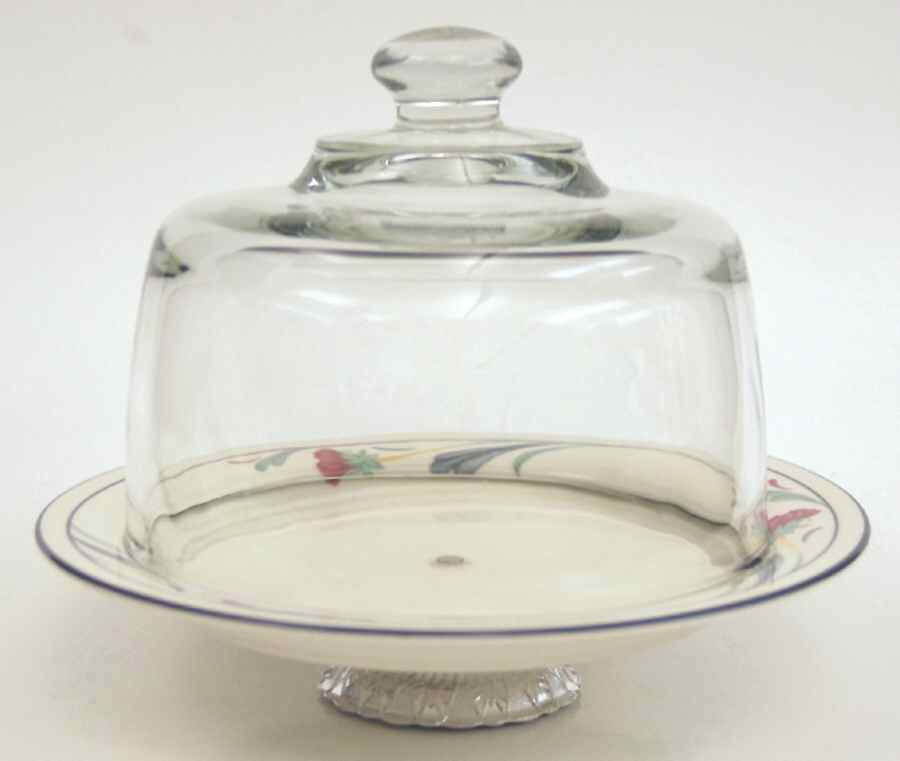 Poppies On Blue 6 1/2"-7 1/2" Footed Cheese Plate w/ Glass Dome HC by Lenox-1