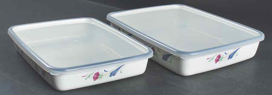 Poppies On Blue 10" & 11" Rectanglar Metal Bakers & Plastic Lids by Lenox-1