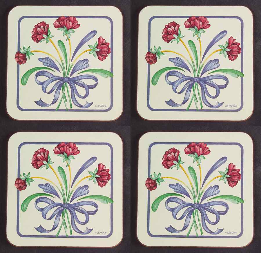 Poppies On Blue (4 Pc) Cork Back Square Coaster Set by Lenox-1
