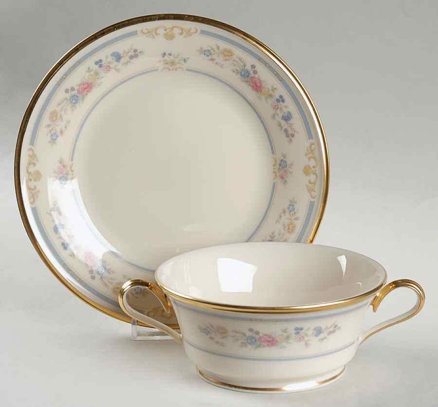 Raleigh Footed Cream Soup Bowl & Saucer Set by Lenox-1