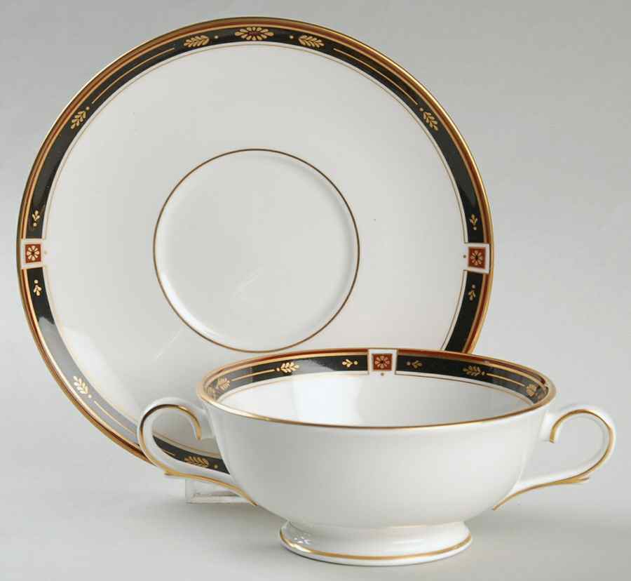 Regency Black Footed Cream Soup Bowl & Saucer Set by Lenox-1