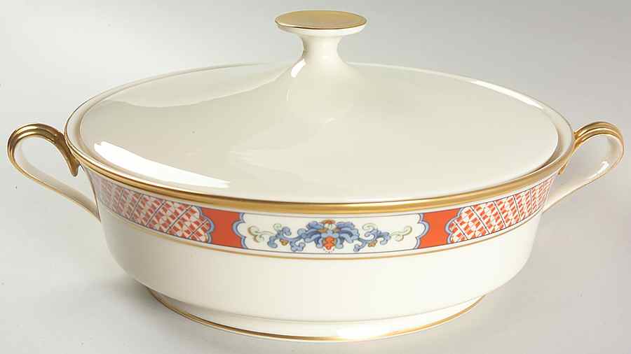 Red Lacquer Round Covered Vegetable by Lenox-1