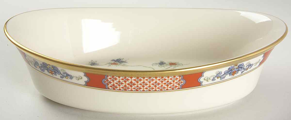 Red Lacquer 8" Oval Vegetable Bowl by Lenox-1