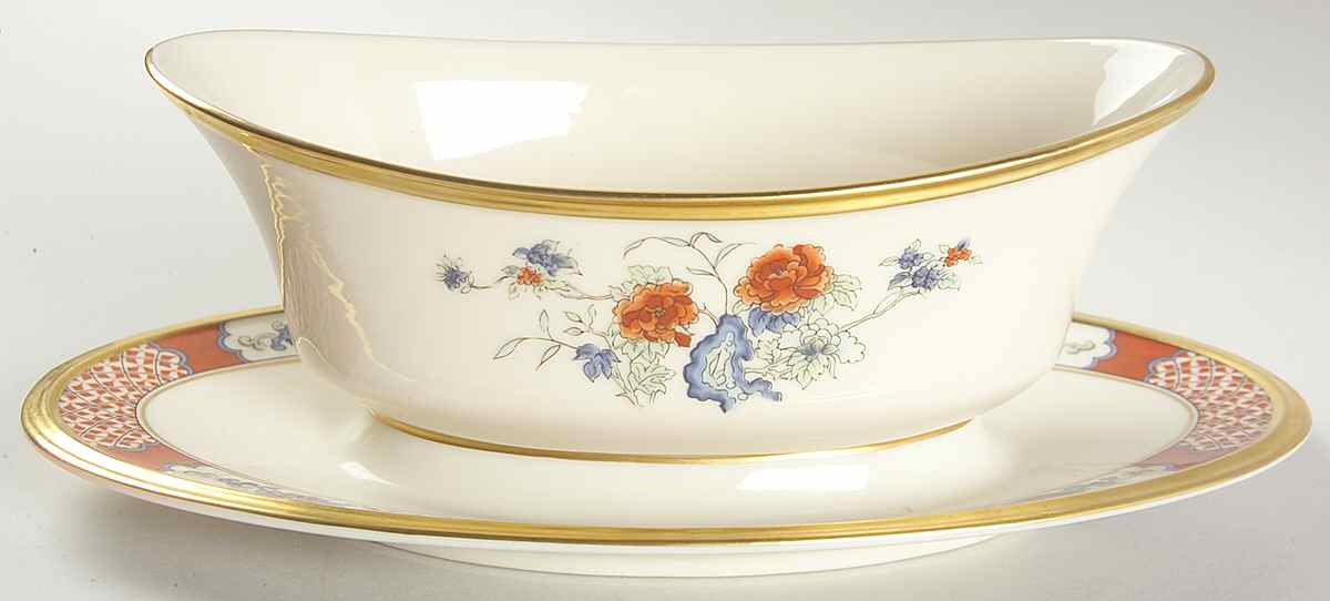 Red Lacquer Gravy Boat with Attached Underplate by Lenox-1