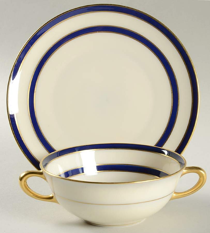 Revere Blue Flat Cream Soup Bowl & Saucer Set by Lenox-1