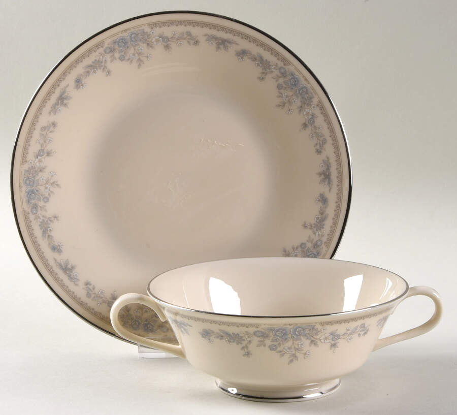 Reverie (Platinum Trim) Footed Cream Soup Bowl & Saucer Set by Lenox-1