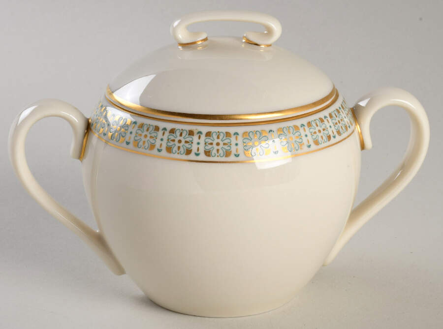 Rhythm (Turquoise & Gold) Sugar Bowl & Lid by Lenox-1