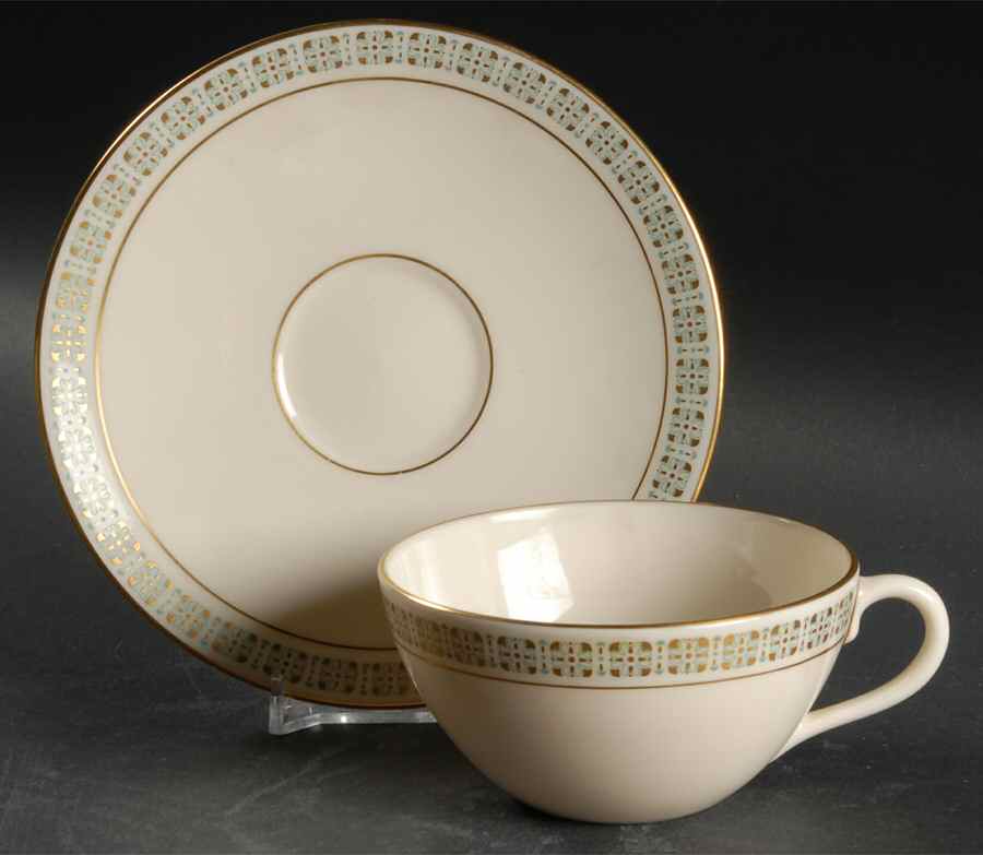 Rhythm (Turquoise & Gold) Flat Cup & Saucer Set by Lenox-1