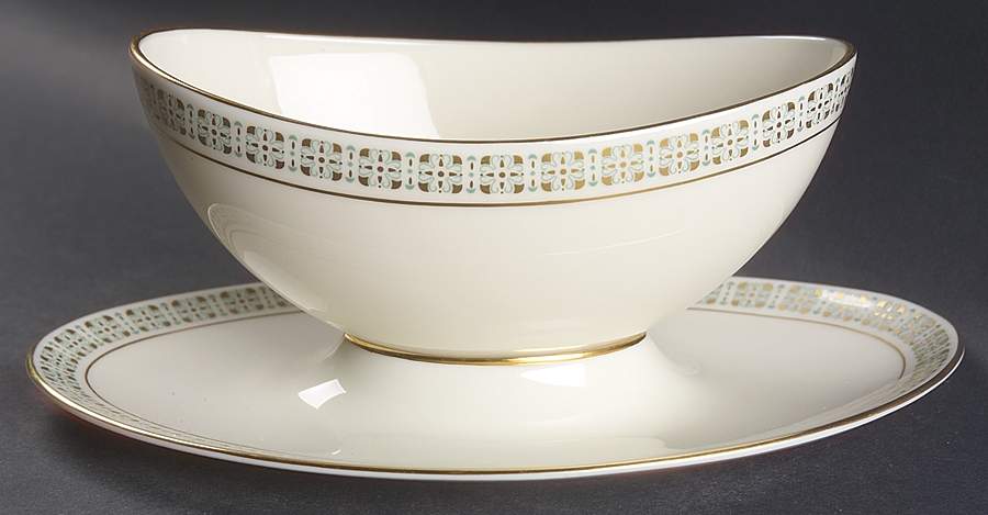 Rhythm (Turquoise & Gold) Gravy Boat with Attached Underplate by Lenox-1
