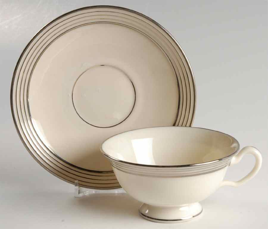 Rhythm White Footed Cup & Saucer Set by Lenox-1