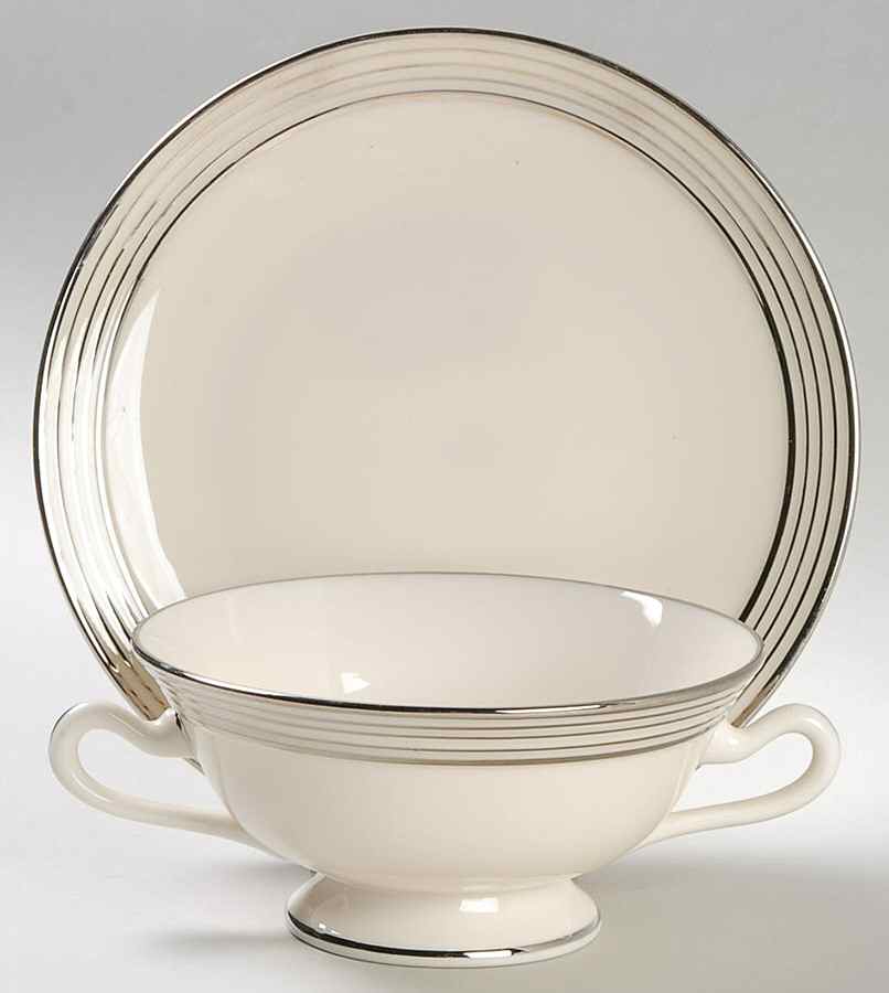 Rhythm White Footed Cream Soup Bowl & Saucer Set by Lenox-1
