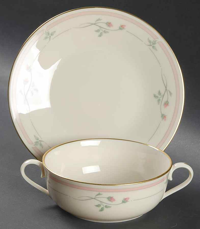 Rose Manor Pink Flat Cream Soup Bowl & Saucer Set by Lenox-1