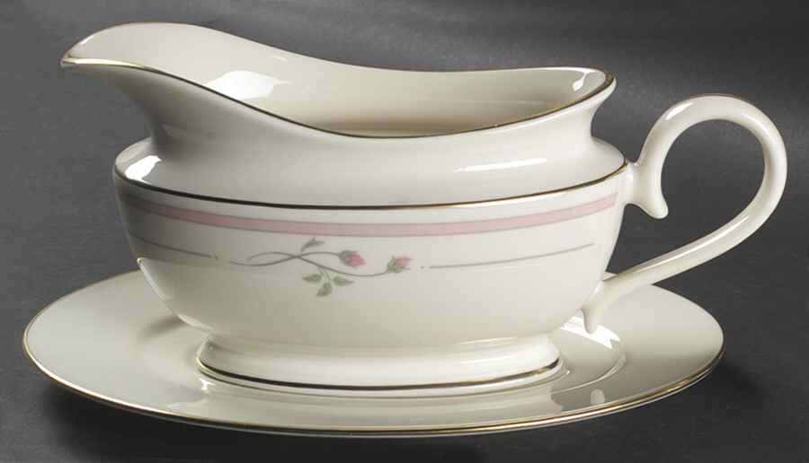 Rose Manor Pink 1999 Shape Gravy Boat & Underplate by Lenox-1