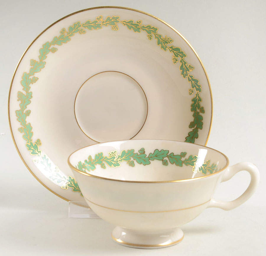 Royal Oak Green Footed Cup & Saucer Set by Lenox-1