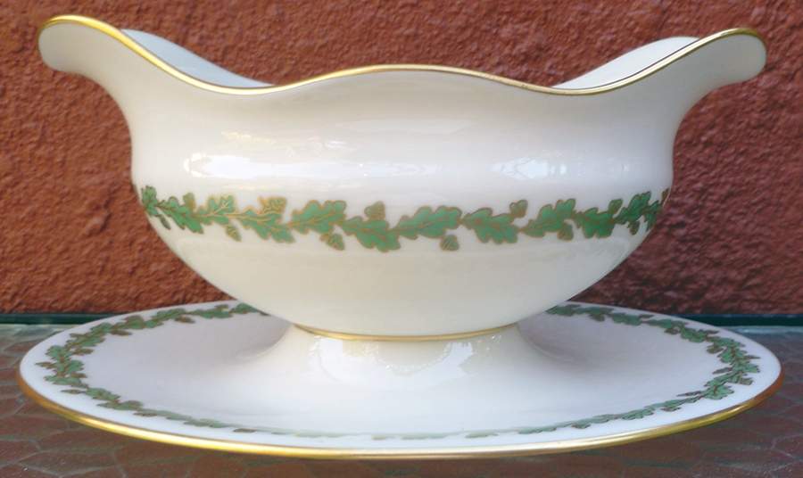 Royal Oak Green Gravy Boat with Attached Underplate by Lenox-1