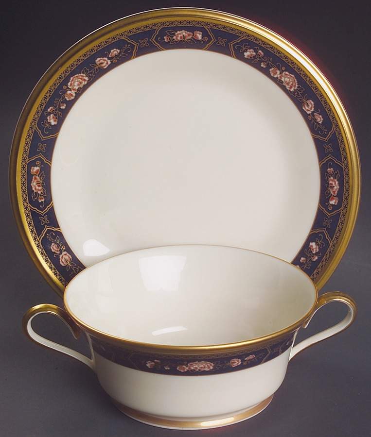 Royal Peony Footed Cream Soup & Dessert Plate/Saucer Set by Lenox-1