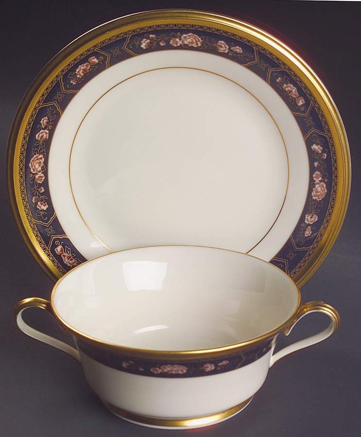 Royal Peony Footed Cream Soup & Dessert Plate/Saucer Set by Lenox-1