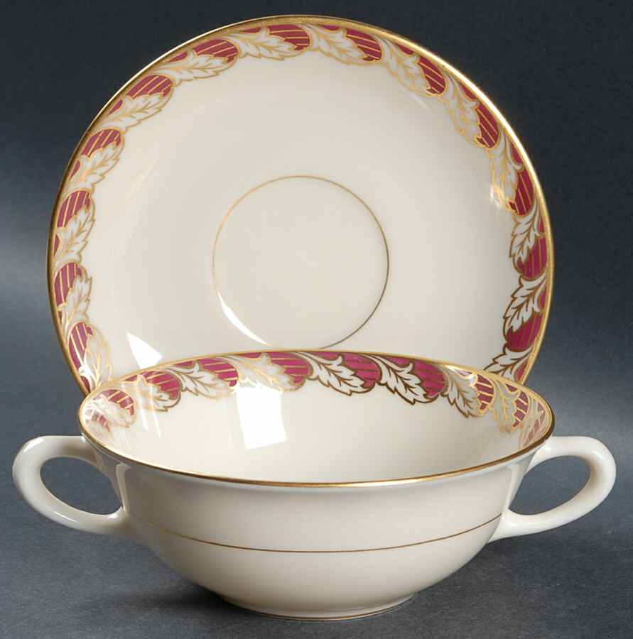 Royal Maroon Flat Cream Soup Bowl & Saucer Set by Lenox-1